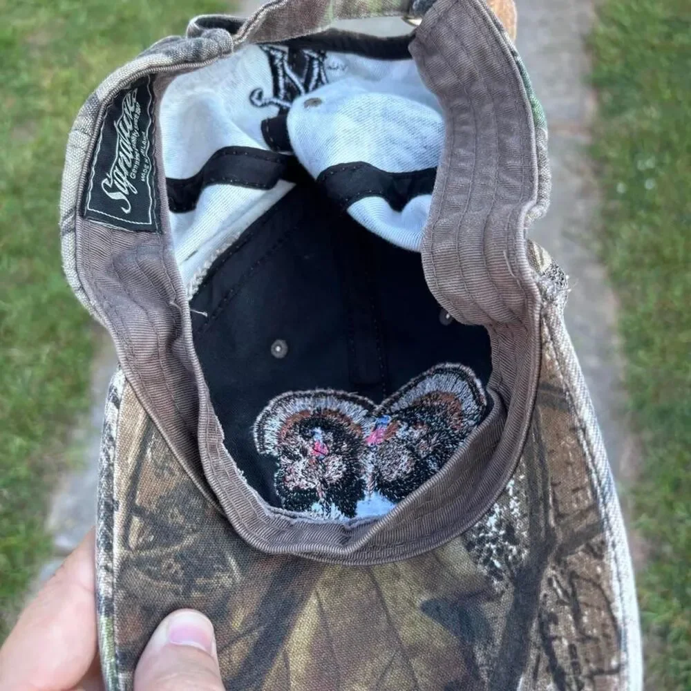 Vintage 1990s Winchester turkey embroidery camo strap back hat, OSFA!